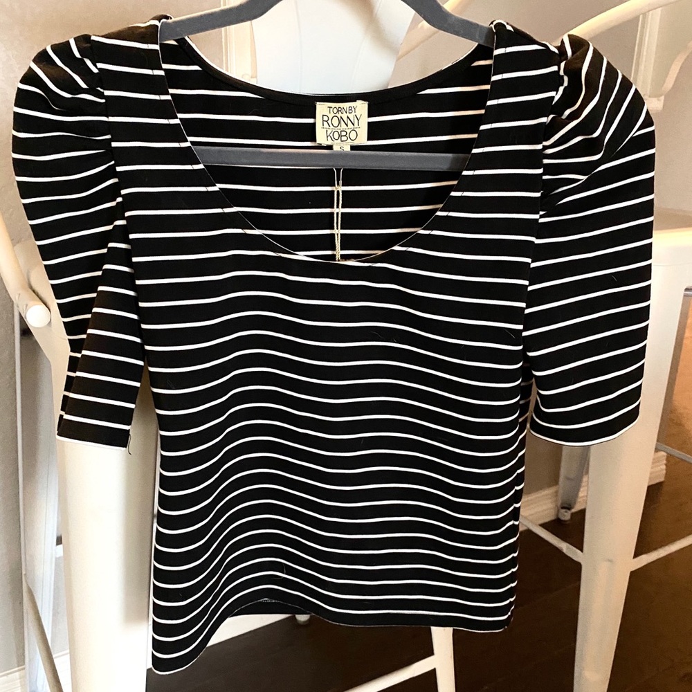 Torn by Ronny Kobo Black Striped Crop Top